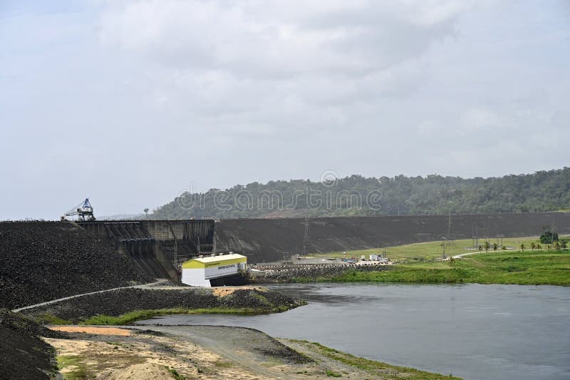 Concrete structure of the Brokopondo Dam hydroelectric plant in Afobaka, Suriname