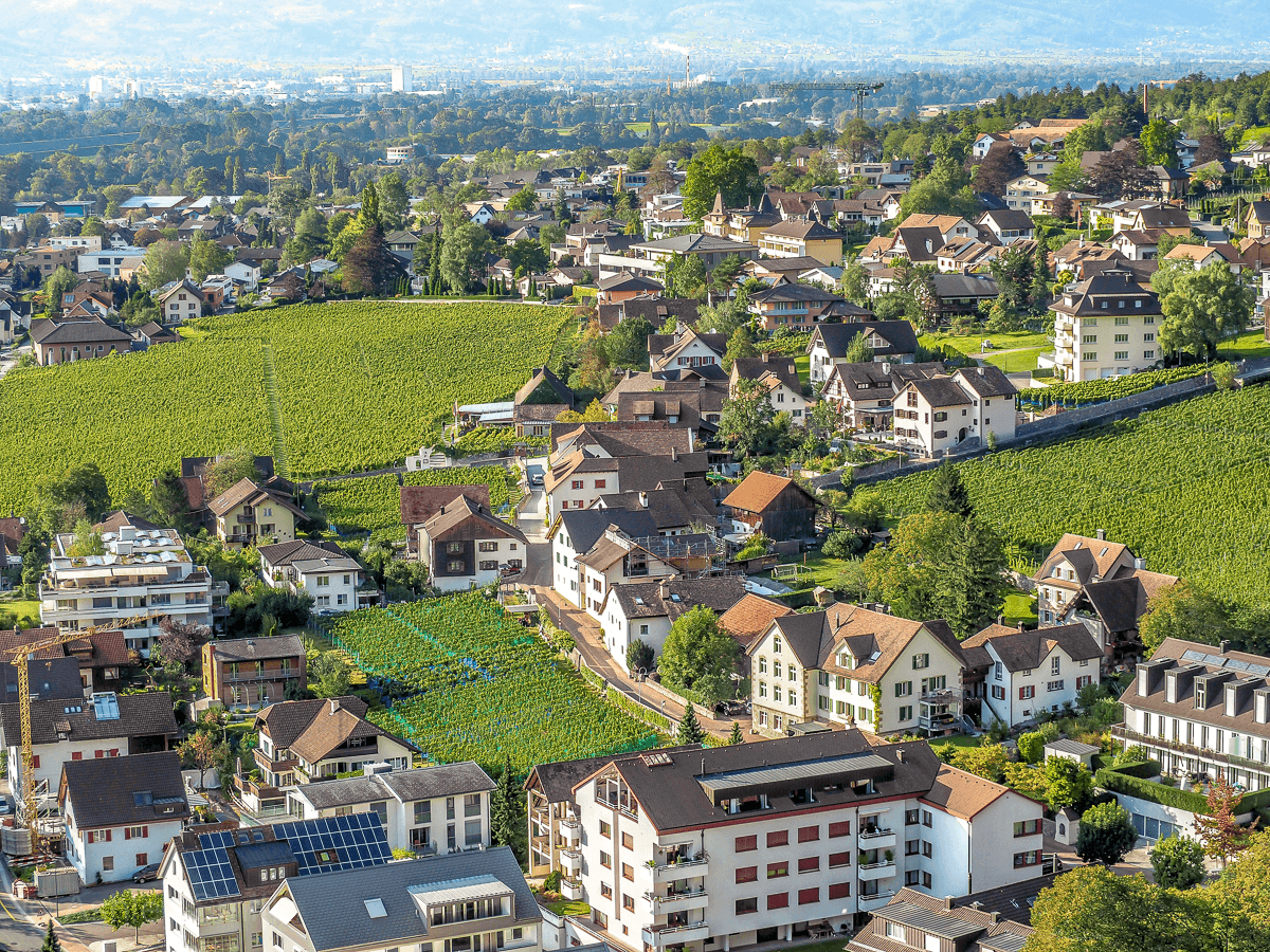 Bus station in Vaduz, Liechtenstein, serving routes to Planken and other destinations in the principality during spring