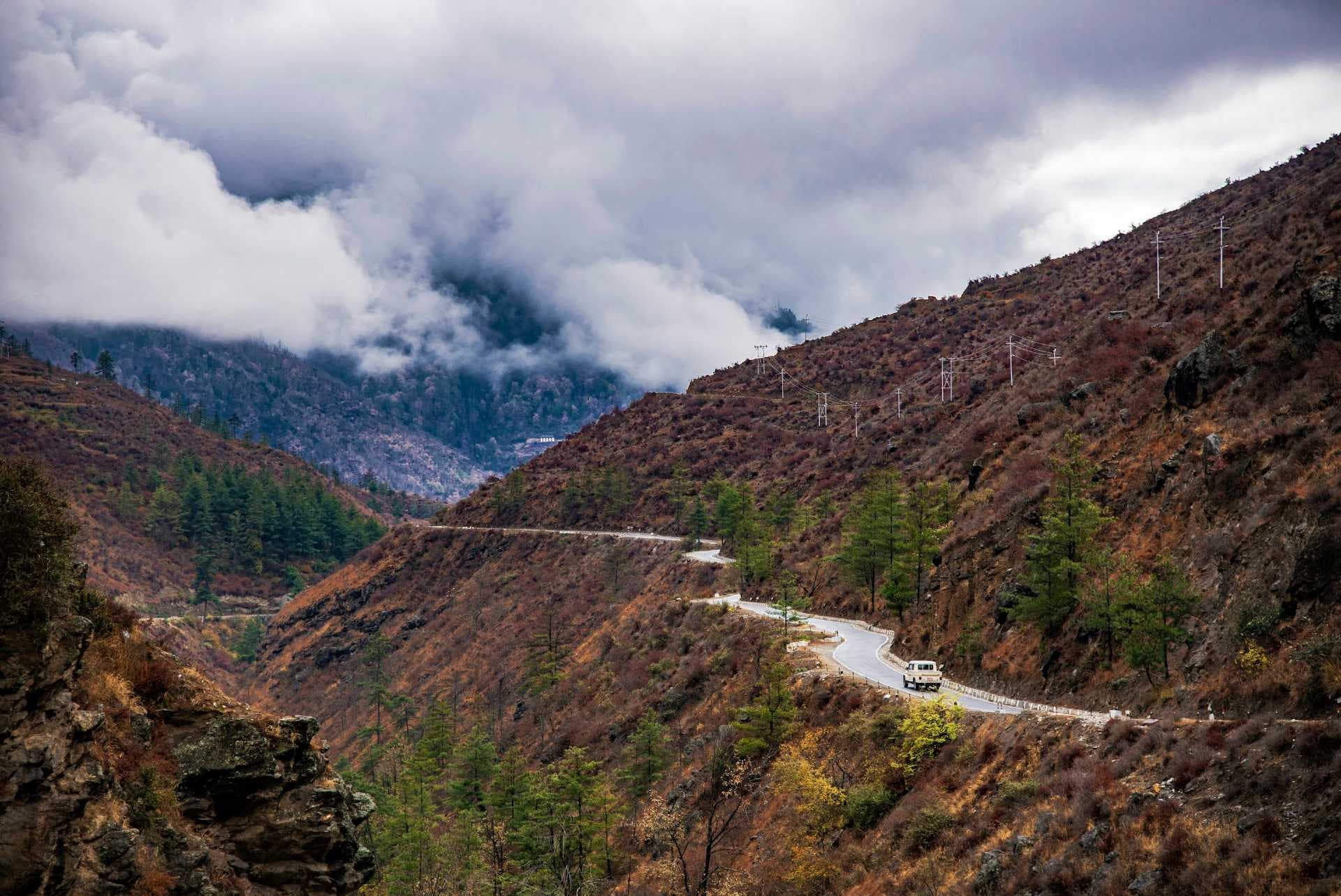 Winding paved mountain road in Bhutan
