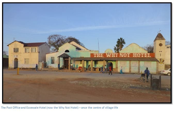 Street view of Esigodini, Zimbabwe, showing local buildings and town infrastructure