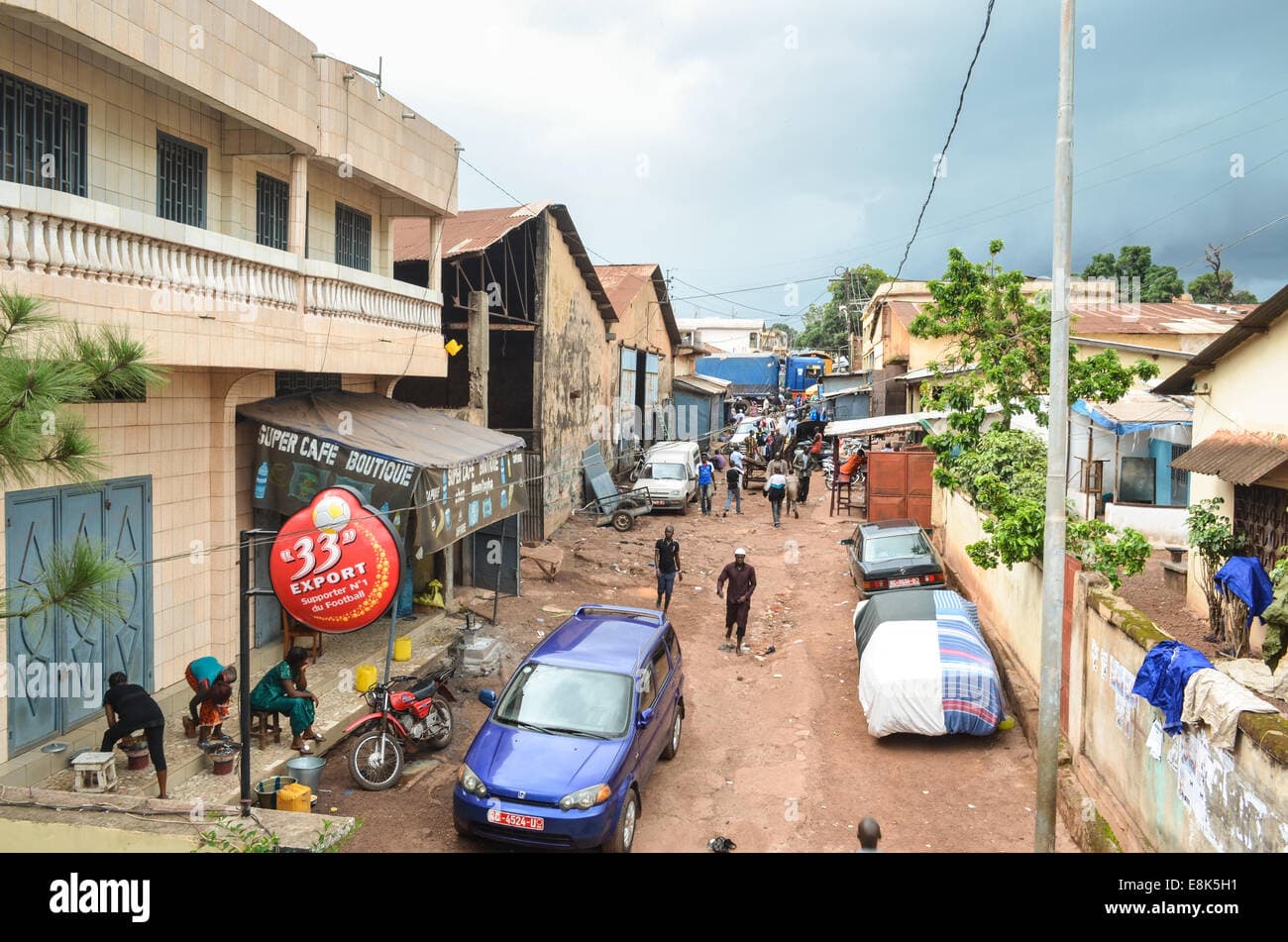 Street view with buildings in the city of Labé, Guinea