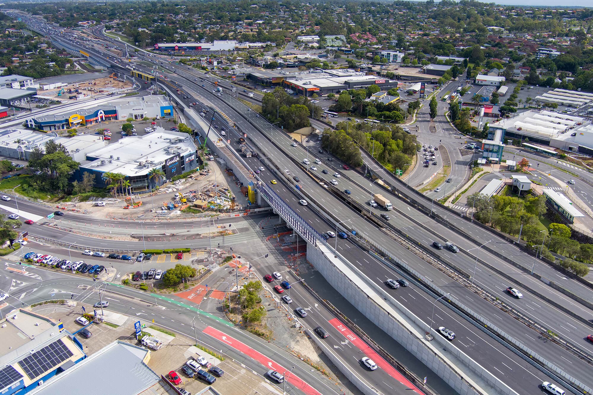 Aerial view of the Pacific Motorway M1 in Queensland, Australia
