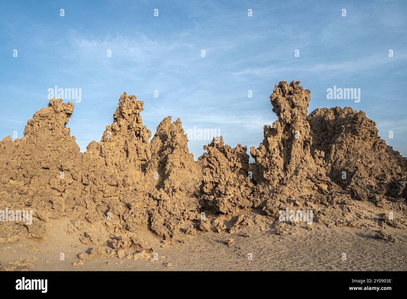 Aerial view of rocky hills and mineral rock formations near Holhol, Djibouti