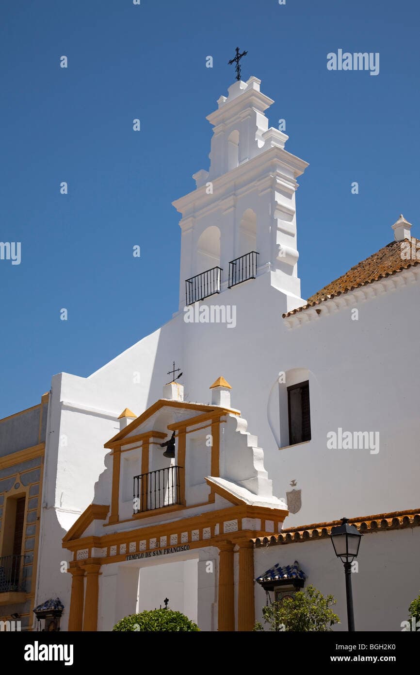 Historic church facade of Iglesia de San Francisco in Ayamonte, Spain, a landmark in the old town