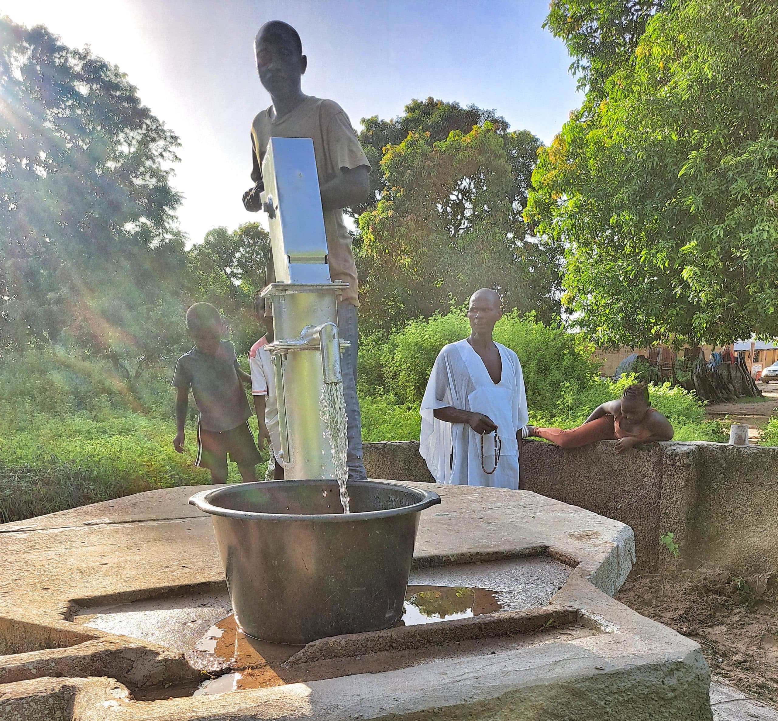Exterior view of water pump installations in Foni Jarrol district, Gambia The, part of a community water infrastructure project