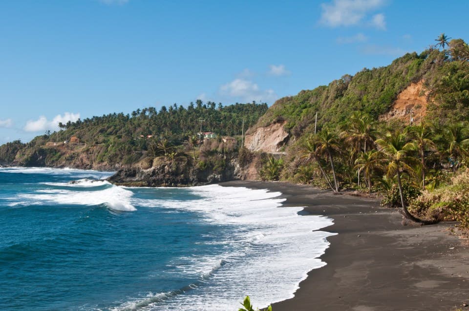 Black sand beach and coastline at Biabou, Saint Vincent and the Grenadines