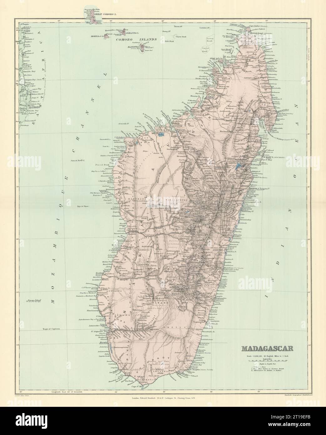 Old map depicting the Comoros islands with Kangani area highlighted