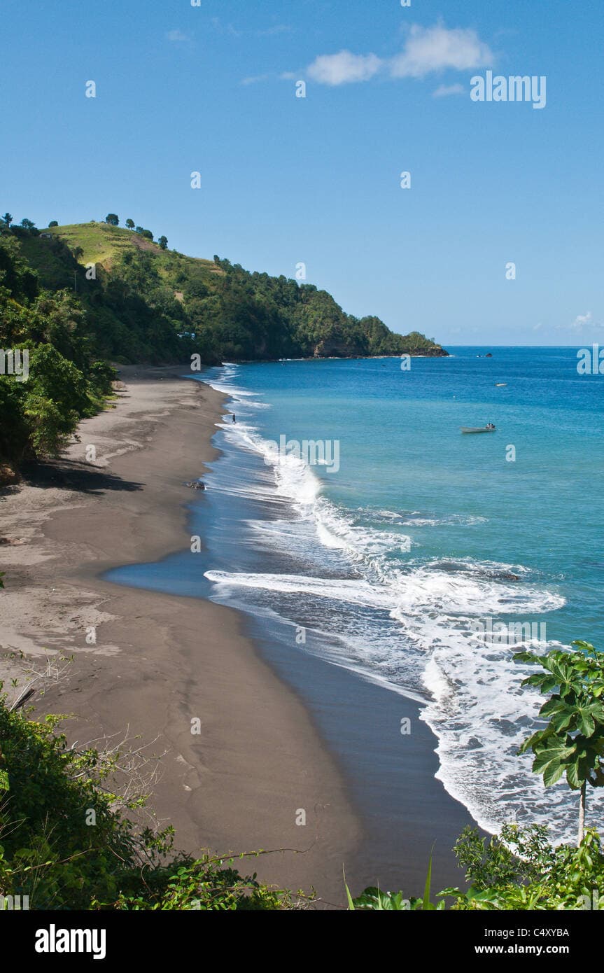Black sand beach and ruins of Biabou Estate in Biabou, Saint Vincent and the Grenadines