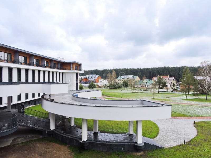 Panoramic spring view of Birštonas, Lithuania showing the historic spa district and surrounding pine forests