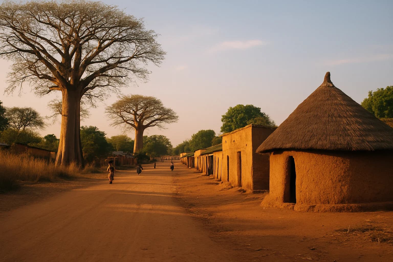 Urban streetscape of Moundou, Chad, featuring local architecture and buildings
