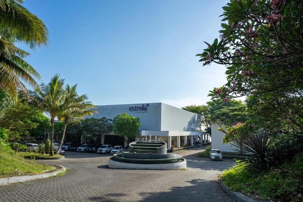 Exterior of modern retail and hotel buildings in Luwuk, Indonesia