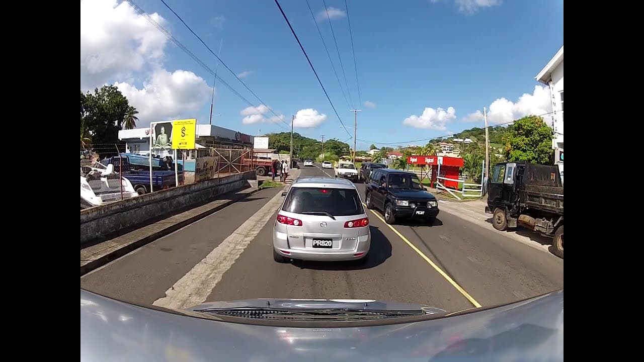 Taxi vehicle on a street in Saint Vincent and the Grenadines, Biabou area