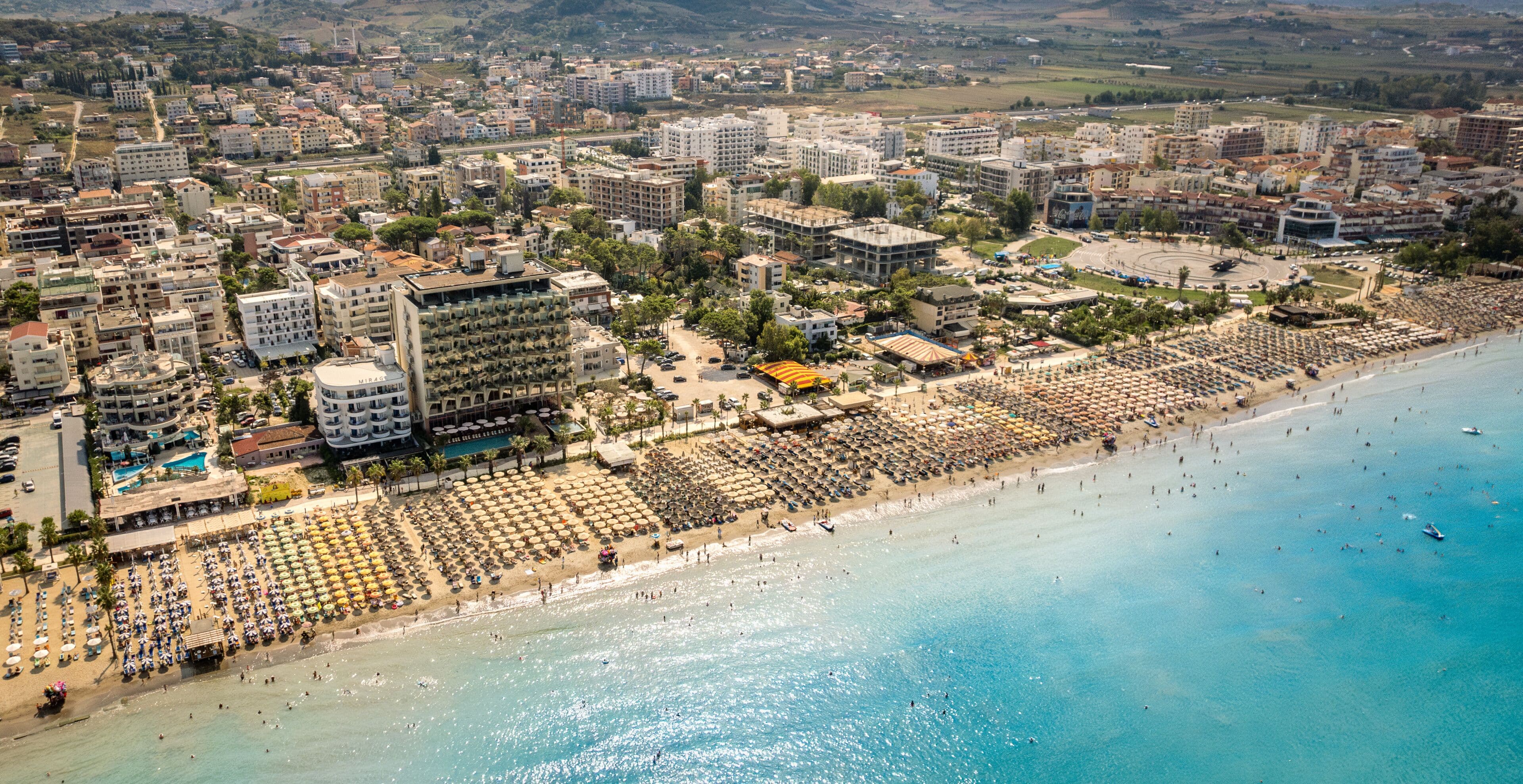 Sandy beach and Adriatic Sea coastline at Golem, Albania