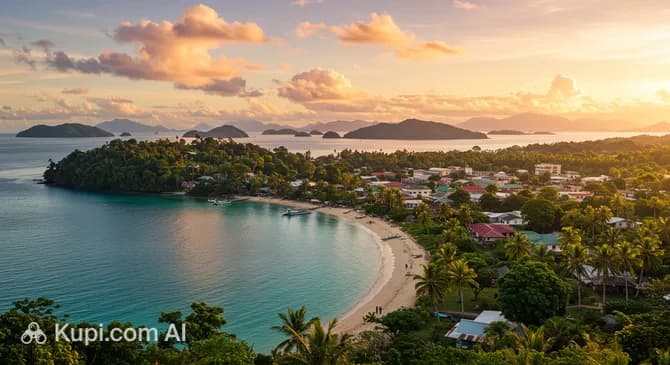 Coastline and lagoon of Madang with turquoise waters and white sand beaches in Papua New Guinea