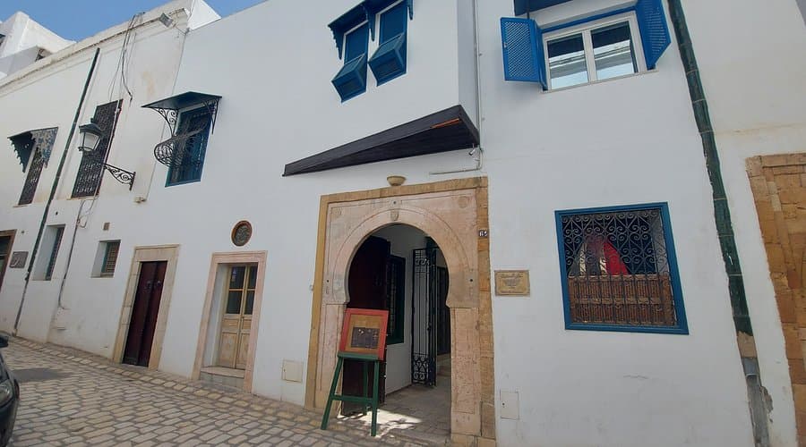 Exterior view of Dar El Medina Hotel in Tunis, Tunisia, with traditional Tunisian riad architecture and courtyard